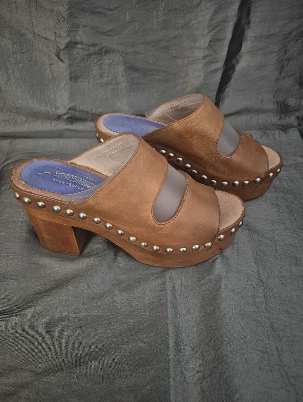 Jeffery Cambell For Free People Tan Leather Studded Platform Mules